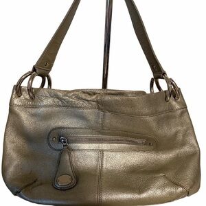 Tignanello Silver Metallic Leather Shoulder Bag